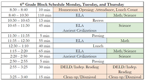 Schedule Monday, Tuesday, and Thursday
